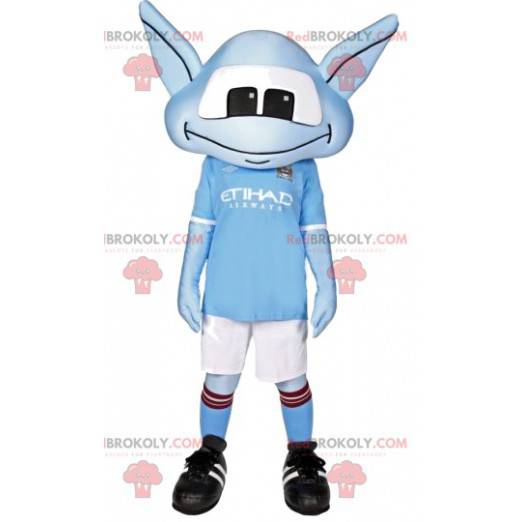 Mascot pequeño alienígena azul en ropa deportiva -