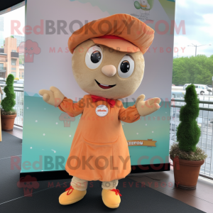 nan Apricot mascot costume character dressed with a Romper and Pocket squares
