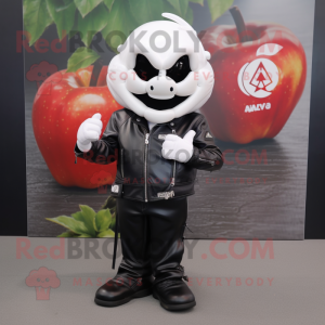 White Apple mascot costume character dressed with a Biker Jacket and Wraps