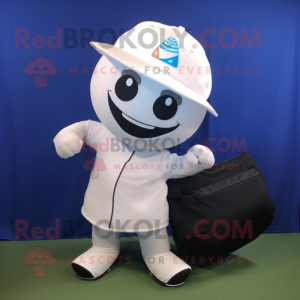 White Baseball Ball mascot costume character dressed with a Bikini and Messenger bags