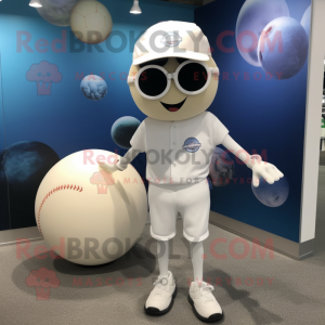 White Baseball Ball mascot costume character dressed with a Bikini and Messenger bags