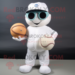 White Baseball Ball mascot costume character dressed with a Bikini and Messenger bags