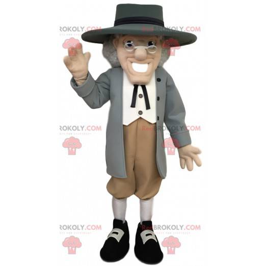 Maskot elegant ældre mand med en grå hat - Redbrokoly.com
