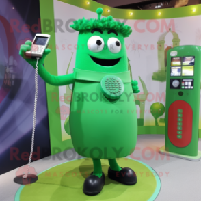 Green Phone mascot costume character dressed with a Midi Dress and Cufflinks