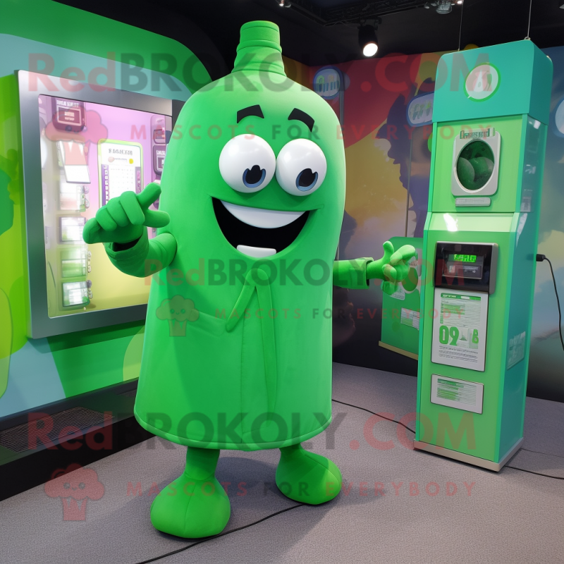 Green Phone mascot costume character dressed with a Midi Dress and Cufflinks Green Phone mascot costume character dressed with a Midi Dress and Cufflinks
