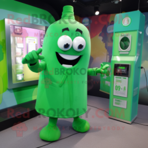 Green Phone mascot costume character dressed with a Midi Dress and Cufflinks