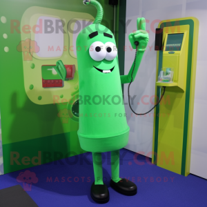 Green Phone mascot costume character dressed with a Midi Dress and Cufflinks