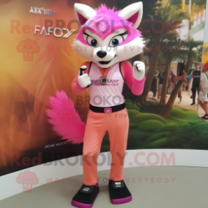 Pink Fox mascot costume character dressed with a Tank Top and Bracelet watches