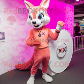 Pink Fox mascot costume character dressed with a Tank Top and Bracelet watches