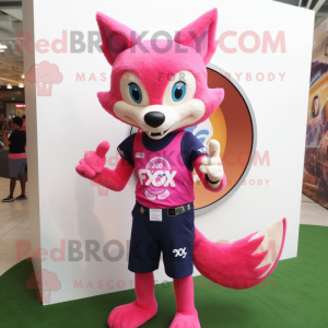Pink Fox mascot costume character dressed with a Tank Top and Bracelet watches