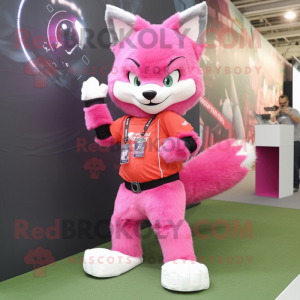 Pink Fox mascot costume character dressed with a Tank Top and Bracelet watches