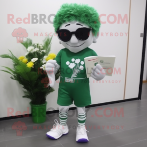 Forest Green Bouquet Of Flowers mascot costume character dressed with a Running Shorts and Reading glasses