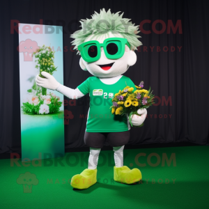 Forest Green Bouquet Of Flowers mascot costume character dressed with a Running Shorts and Reading glasses