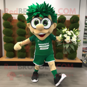 Forest Green Bouquet Of Flowers mascot costume character dressed with a Running Shorts and Reading glasses