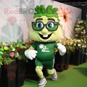 Forest Green Bouquet Of Flowers mascot costume character dressed with a Running Shorts and Reading glasses