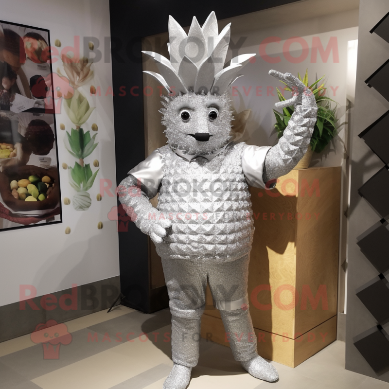 Silver Pineapple mascot costume character dressed with a Bodysuit and Cummerbunds