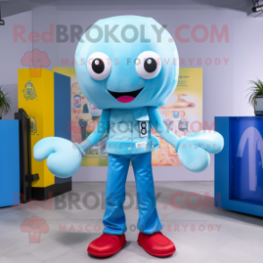 Sky Blue Octopus mascot costume character dressed with a Cargo Pants and Headbands