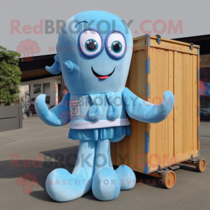 Sky Blue Octopus mascot costume character dressed with a Cargo Pants and Headbands