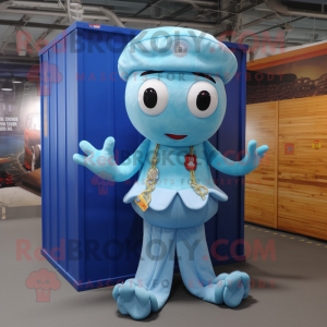 Sky Blue Octopus mascot costume character dressed with a Cargo Pants and Headbands