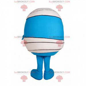 Mascotte de petit bonhomme rond bleu avec un bandage -