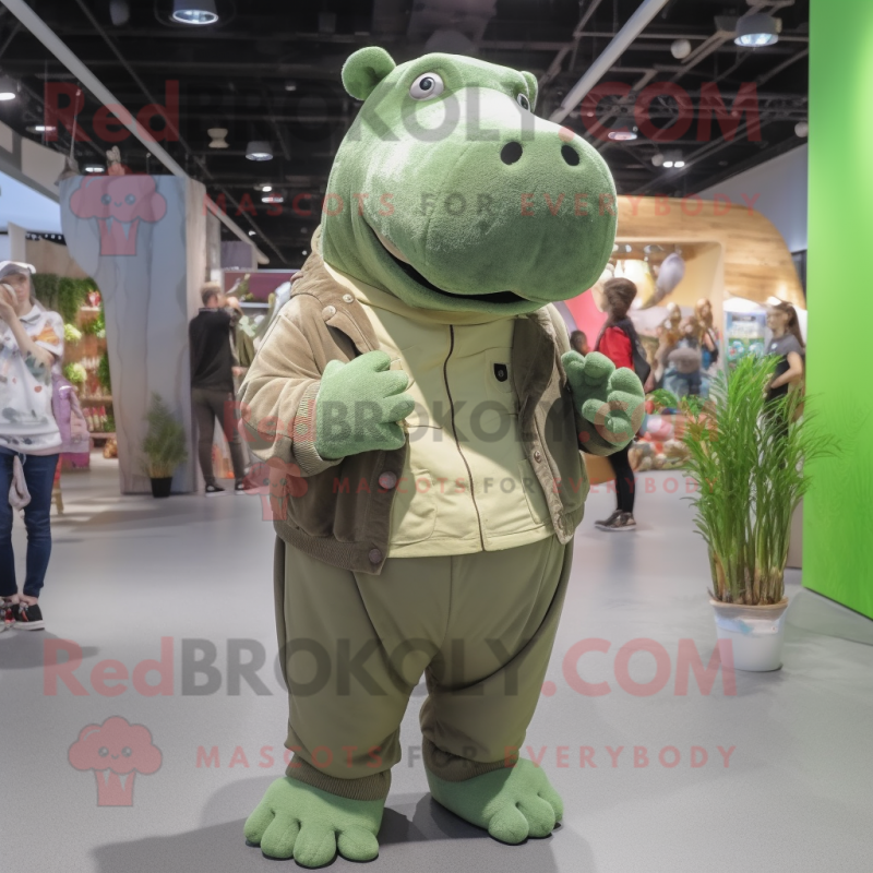 Olive Hippopotamus mascot costume character dressed with a Vest and Hair clips Olive Hippopotamus mascot costume character dressed with a Vest and Hair clips