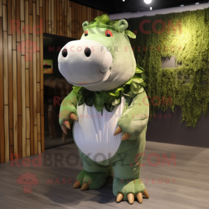 Olive Hippopotamus mascot costume character dressed with a Vest and Hair clips