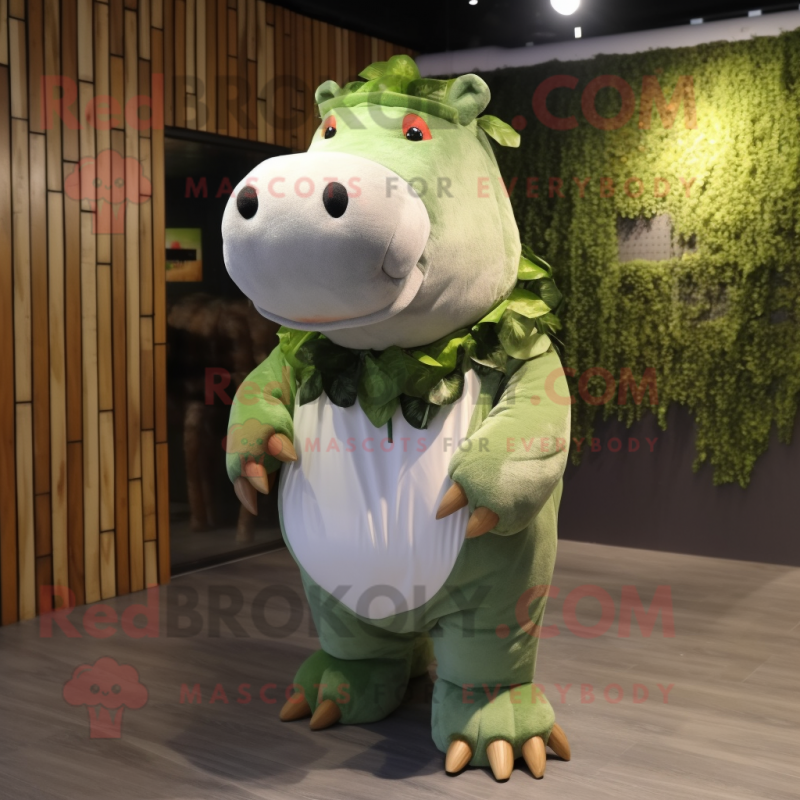 Olive Hippopotamus mascot costume character dressed with a Vest and Hair clips Olive Hippopotamus mascot costume character dressed with a Vest and Hair clips