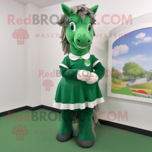 Forest Green Mare mascot costume character dressed with a A-Line Skirt and Cummerbunds