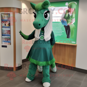 Forest Green Mare mascot costume character dressed with a A-Line Skirt and Cummerbunds
