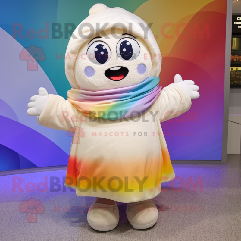 Cream Rainbow mascot costume character dressed with a Sweatshirt and Shawls Cream Rainbow mascot costume character dressed with a Sweatshirt and Shawls