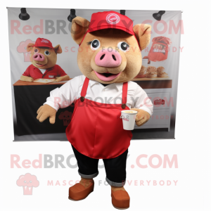 Red Pulled Pork Sandwich mascot costume character dressed with a Chinos and Pocket squares