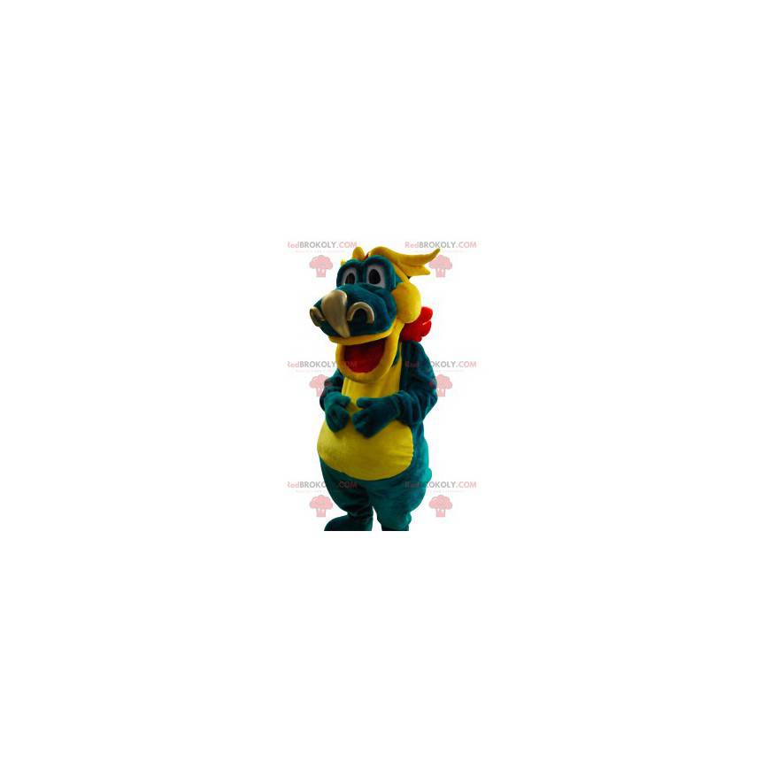 Mascotte de dragon vert et jaune. Costume de dragon -