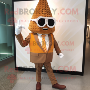 Rust Ice Cream Cone mascot costume character dressed with a Suit and Sunglasses