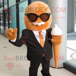 Rust Ice Cream Cone mascot costume character dressed with a Suit and Sunglasses