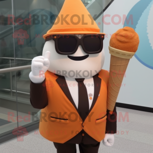 Rust Ice Cream Cone mascot costume character dressed with a Suit and Sunglasses