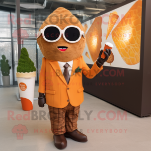 Rust Ice Cream Cone mascot costume character dressed with a Suit and Sunglasses