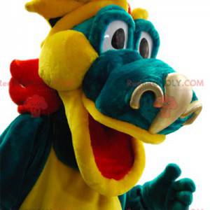 Mascotte de dragon vert et jaune. Costume de dragon -