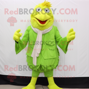 Lime Green Fried Chicken mascot costume character dressed with a Suit Pants and Scarves