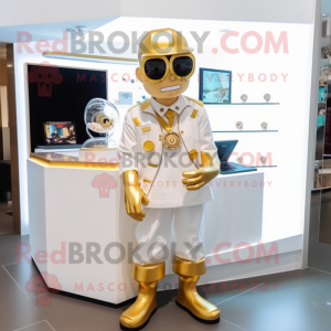 Gold Doctor mascot costume character dressed with a Shorts and Earrings