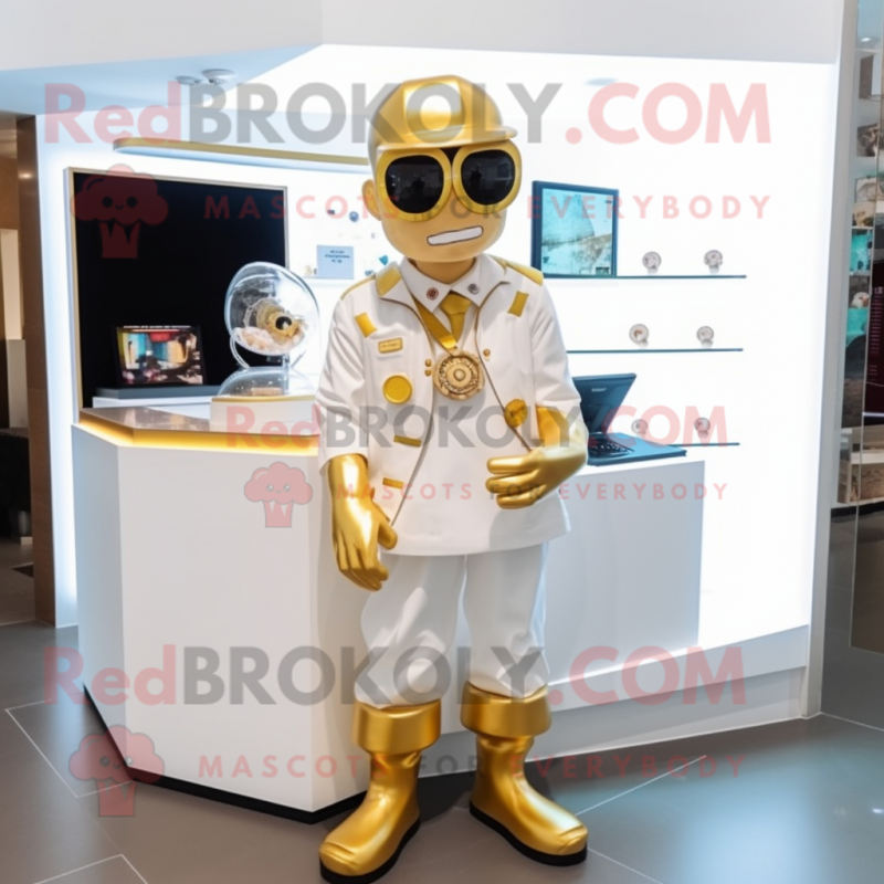 Gold Doctor mascot costume character dressed with a Shorts and Earrings Gold Doctor mascot costume character dressed with a Shorts and Earrings