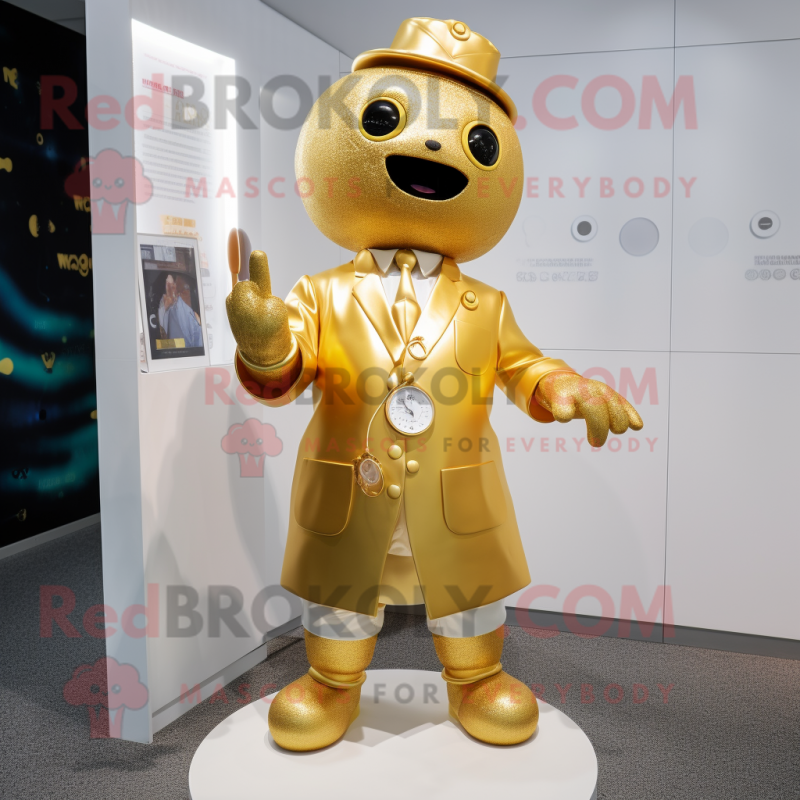 Gold Doctor mascot costume character dressed with a Shorts and Earrings Gold Doctor mascot costume character dressed with a Shorts and Earrings