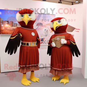 Red Bald Eagle mascot costume character dressed with a Wrap Skirt and Clutch bags