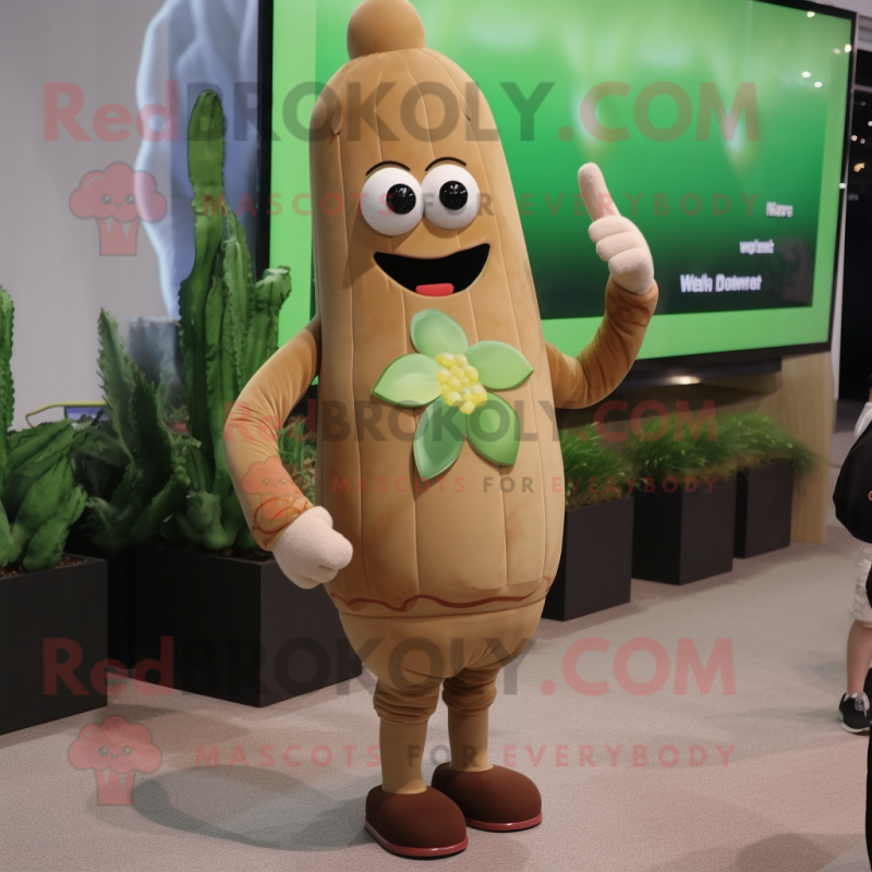 Brown Asparagus mascot costume character dressed with a Romper and Digital watches