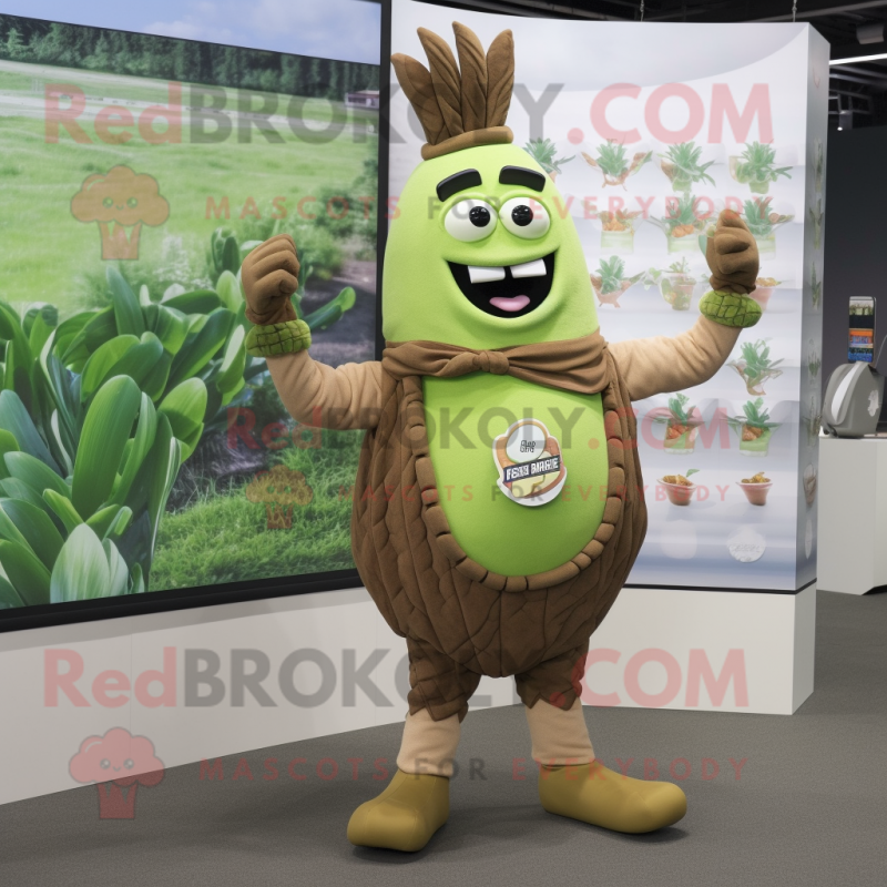 Brown Asparagus mascot costume character dressed with a Romper and Digital watches