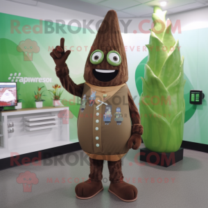 Brown Asparagus mascot costume character dressed with a Romper and Digital watches