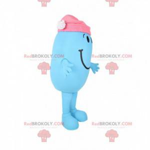 Mascot liten blå og oval mann med rosa hette - Redbrokoly.com