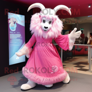 Pink Angora Goat mascot costume character dressed with a Maxi Dress and Cummerbunds