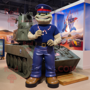 Navy American Soldier mascot costume character dressed with a Tank Top and Anklets