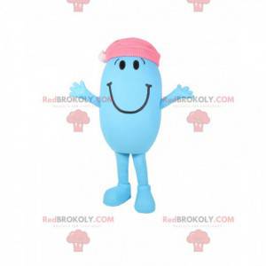 Mascot hombrecito azul y ovalado con gorra rosa - Redbrokoly.com