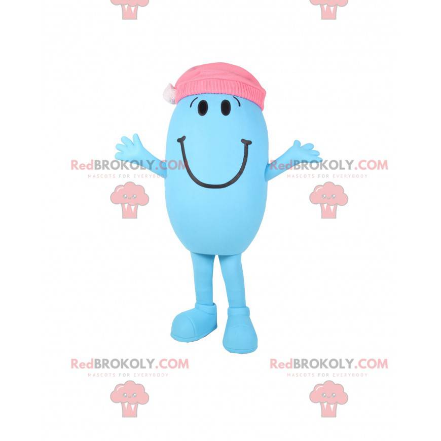 Mascot hombrecito azul y ovalado con gorra rosa - Redbrokoly.com Mascot hombrecito azul y ovalado con gorra rosa - Redbrokoly.com
